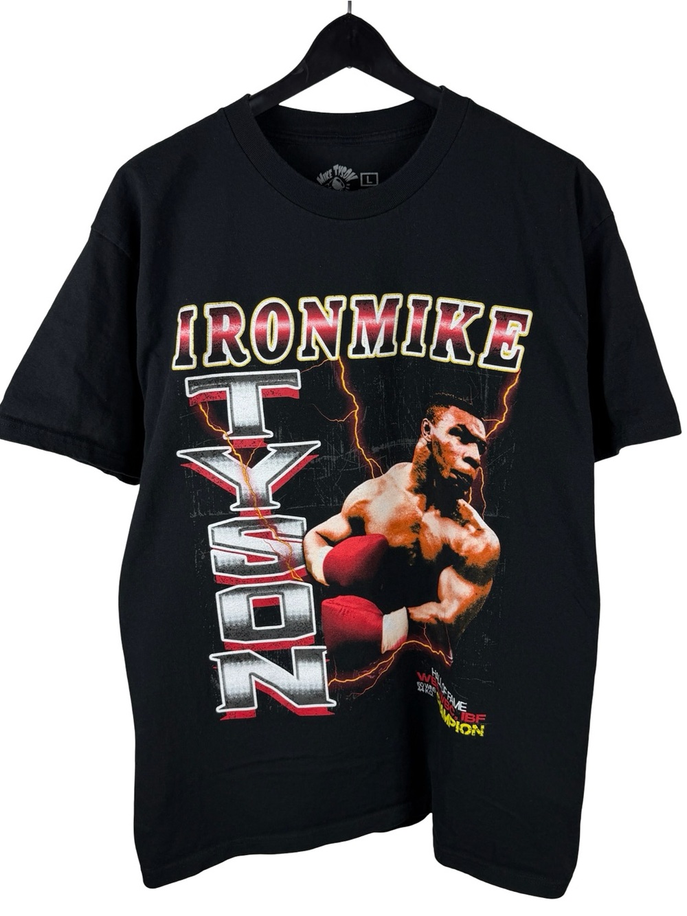 Mens Y2K Iron Mike Tyson Boxing Sport Rap Style Black Graphic Shirt Size L